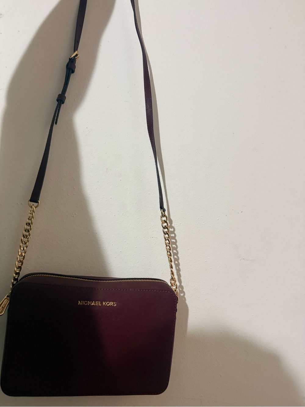 Michael Kors Deep Burgundy Crossbody with Gold Chain Accent